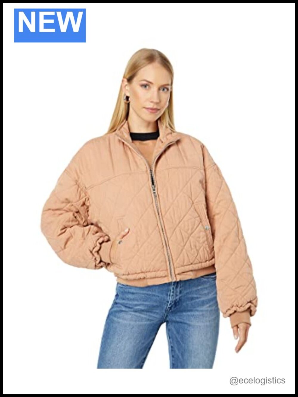 Cropped Quilted Jacket with Buttons & Slant Pockets
